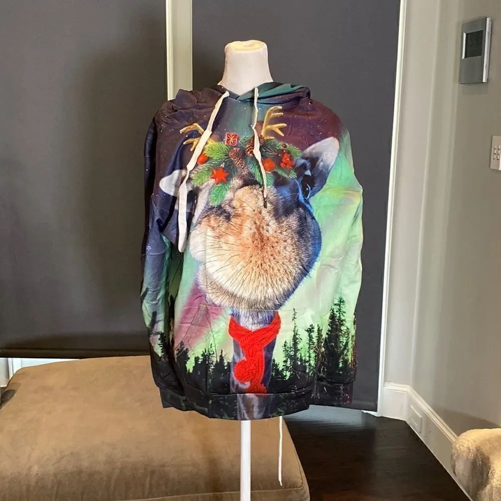 Unisex Adult Cute Christmas Themed Hoodie with Front Pocket Size L NEW